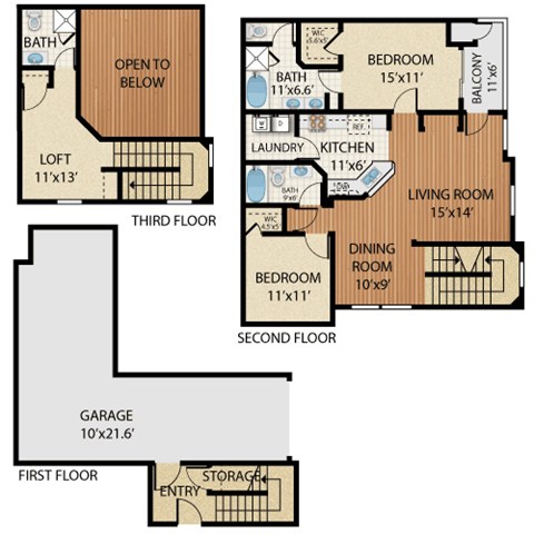 Floor plan for 2 beds, 2 baths, 1508 sqft